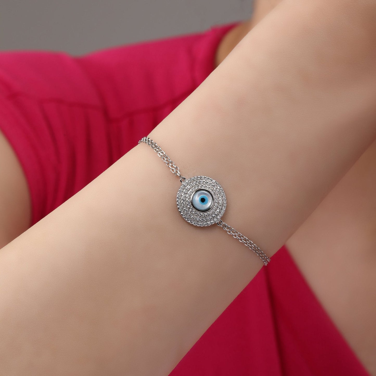 Radiant Zircon Studded Evil Eye Chain Bracelet In 925 Sterling Silver - Vanika 