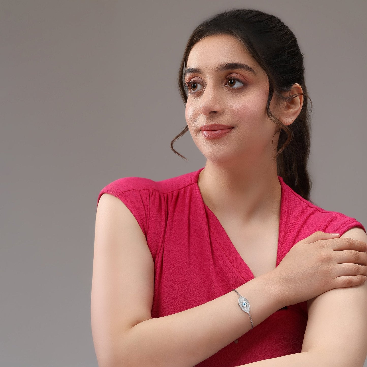 Warding Evil Eye Zircon Bracelet Chain In 925 Sterling Silver - Vanika 