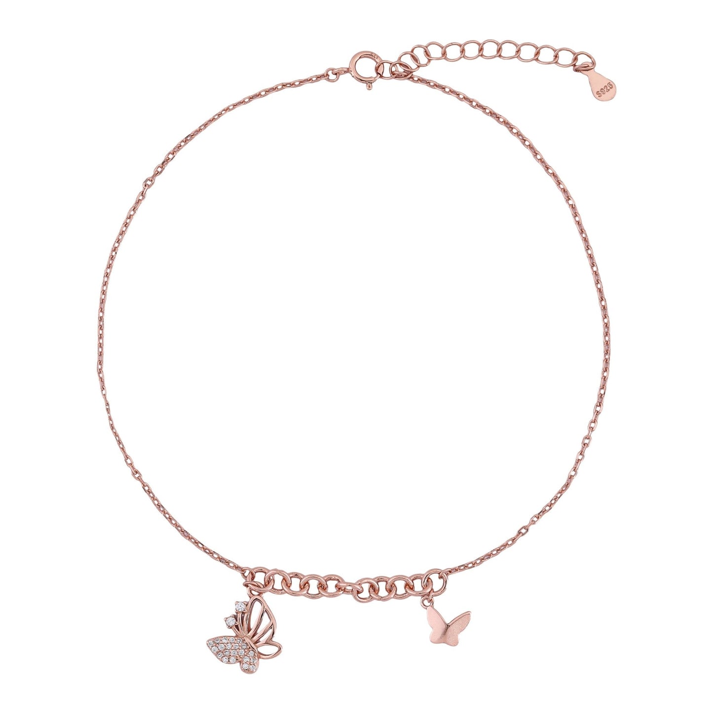 Butterfly Drop Rose Gold Anklet In 925 Sterling Silver - Vanika 
