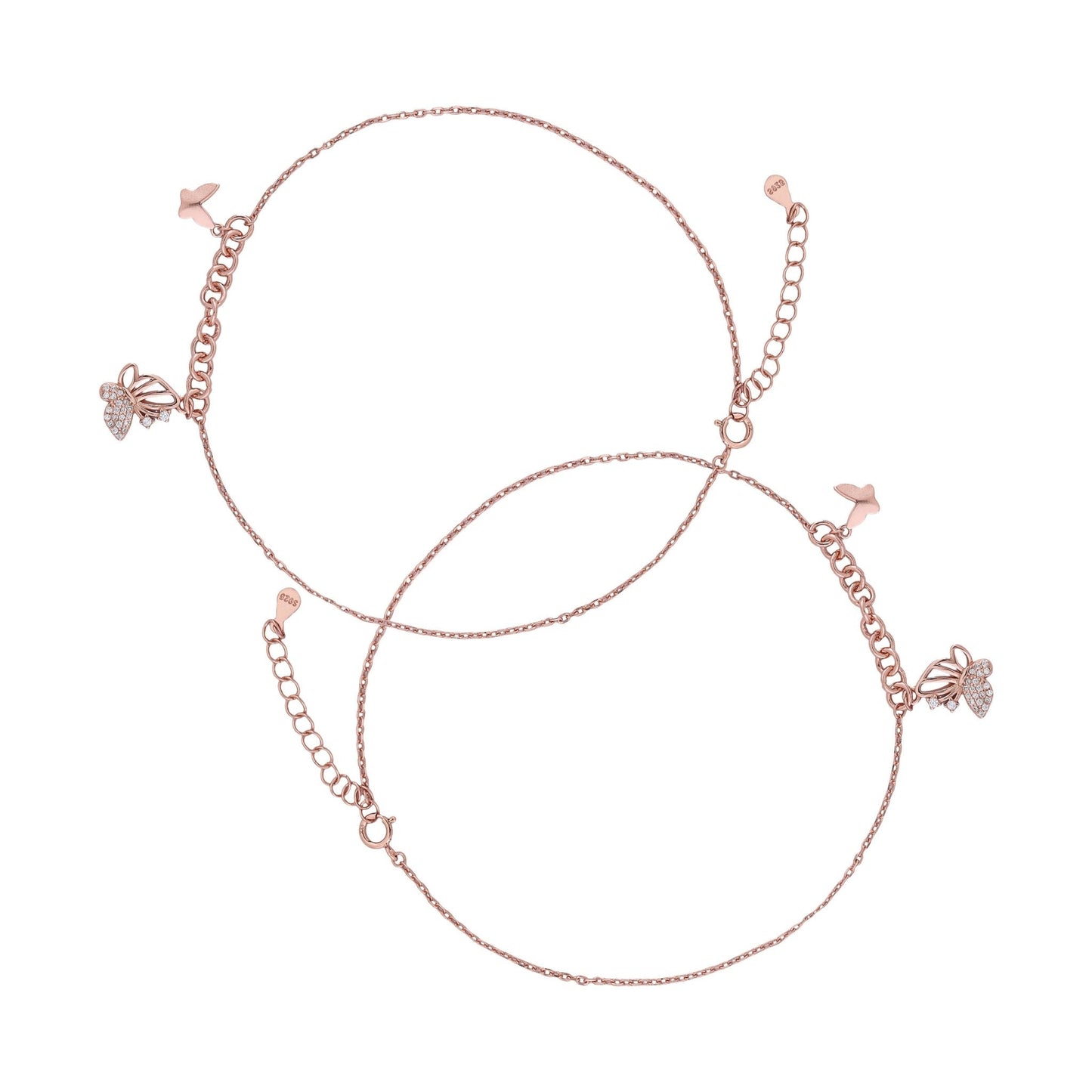 Butterfly Drop Rose Gold Anklet In 925 Sterling Silver - Vanika 