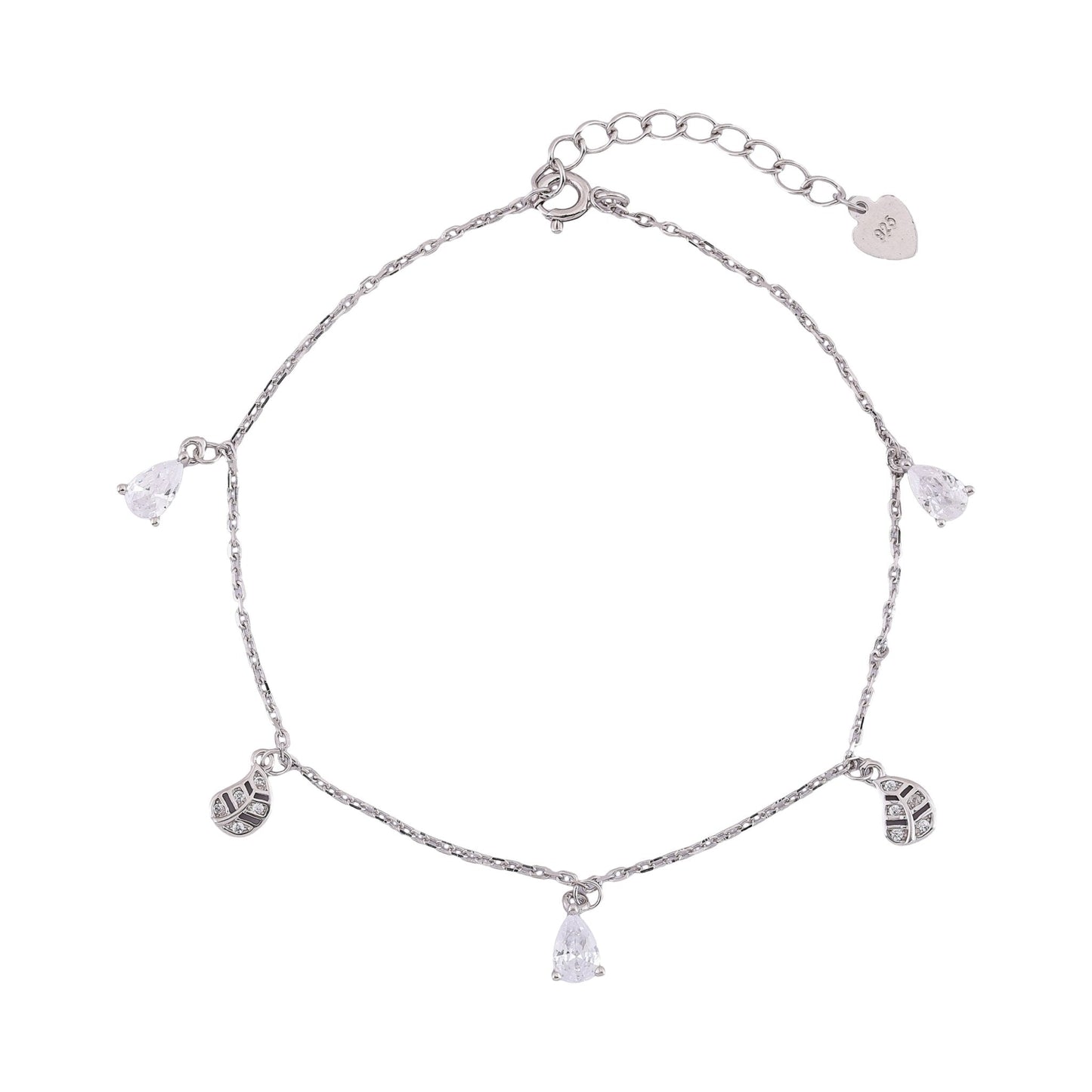 Evergreen Leafy Charm Anklet In 925 Sterling Silver - Vanika 