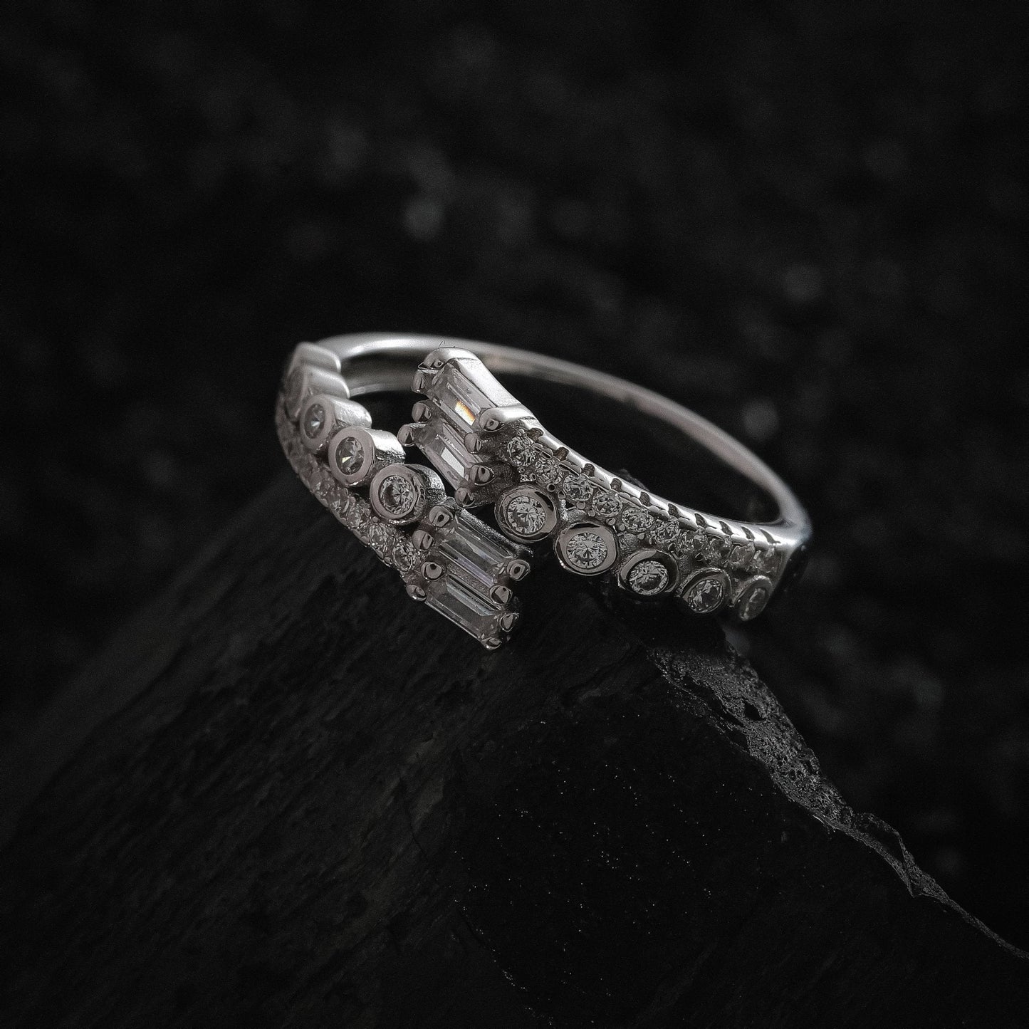 Gleaming Zircon Stone Adjustable Bracelet With Ring In 925 Sterling Silver - Vanika 