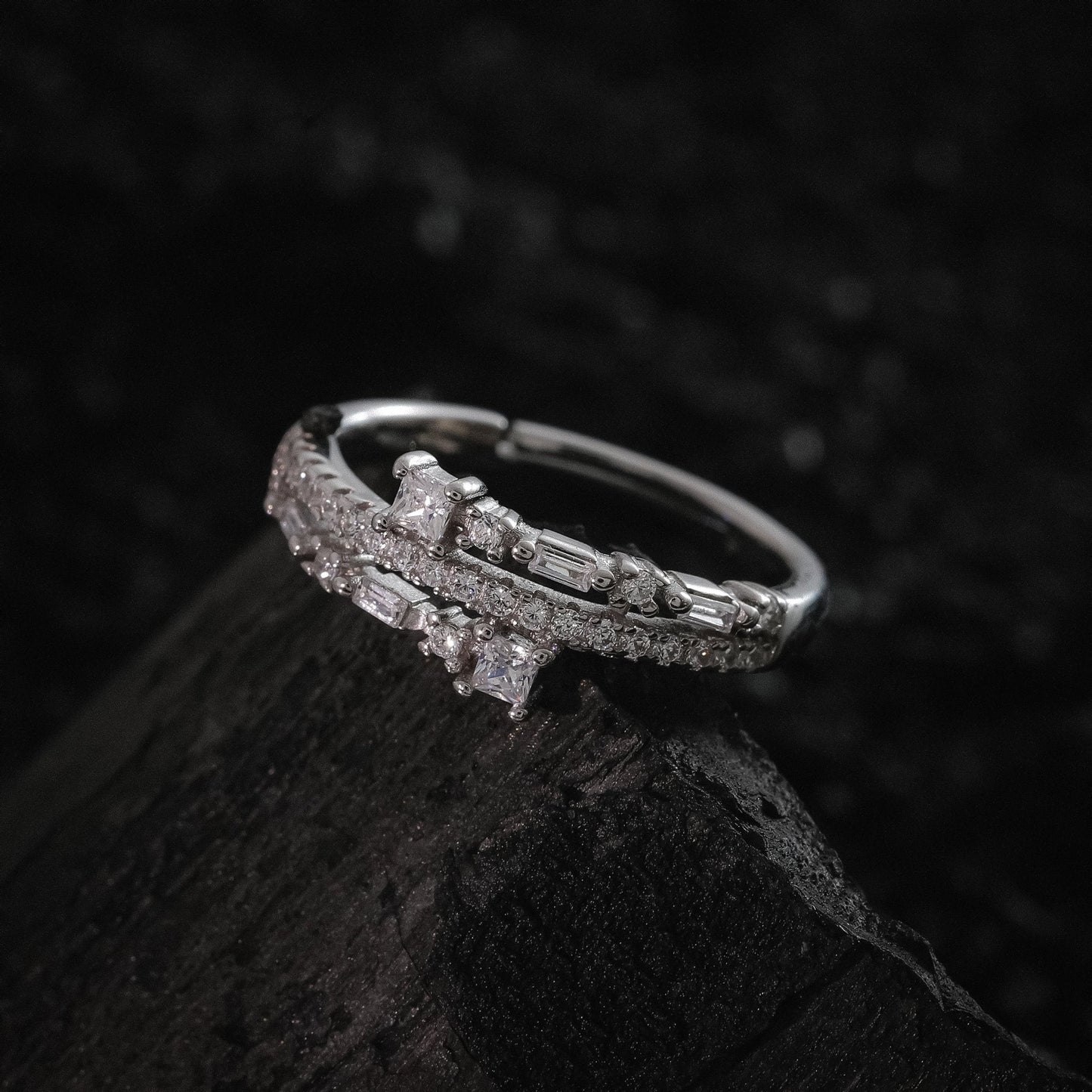 Geometric Chic Zircon Adjustable Bracelet With Ring In 925 Sterling Silver - Vanika 