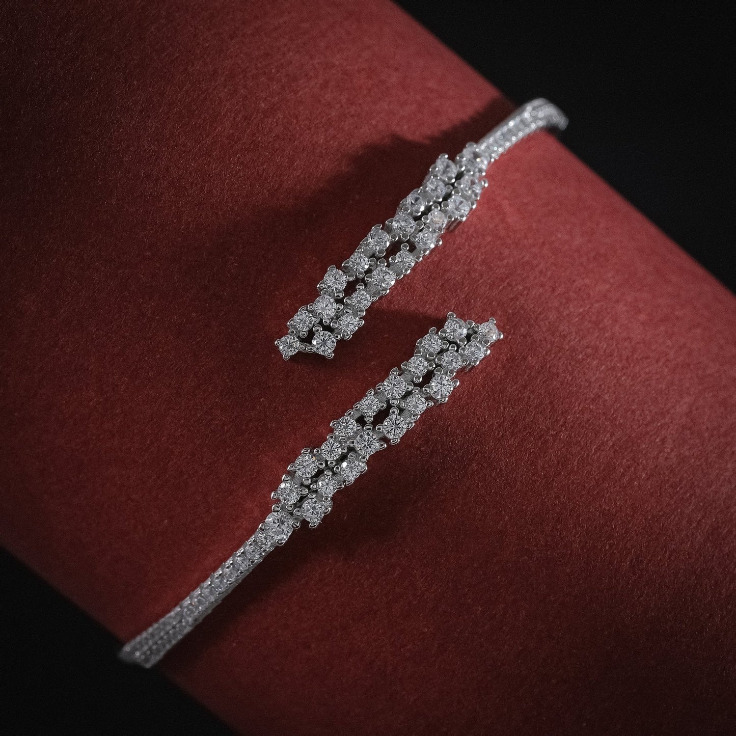 Sparkling Zircon Adjustable Bracelet With Ring In 925 Sterling Silver - Vanika 
