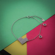 Sparkling Heart Charm Chain Bracelet In 925 Sterling Silver - Vanika 
