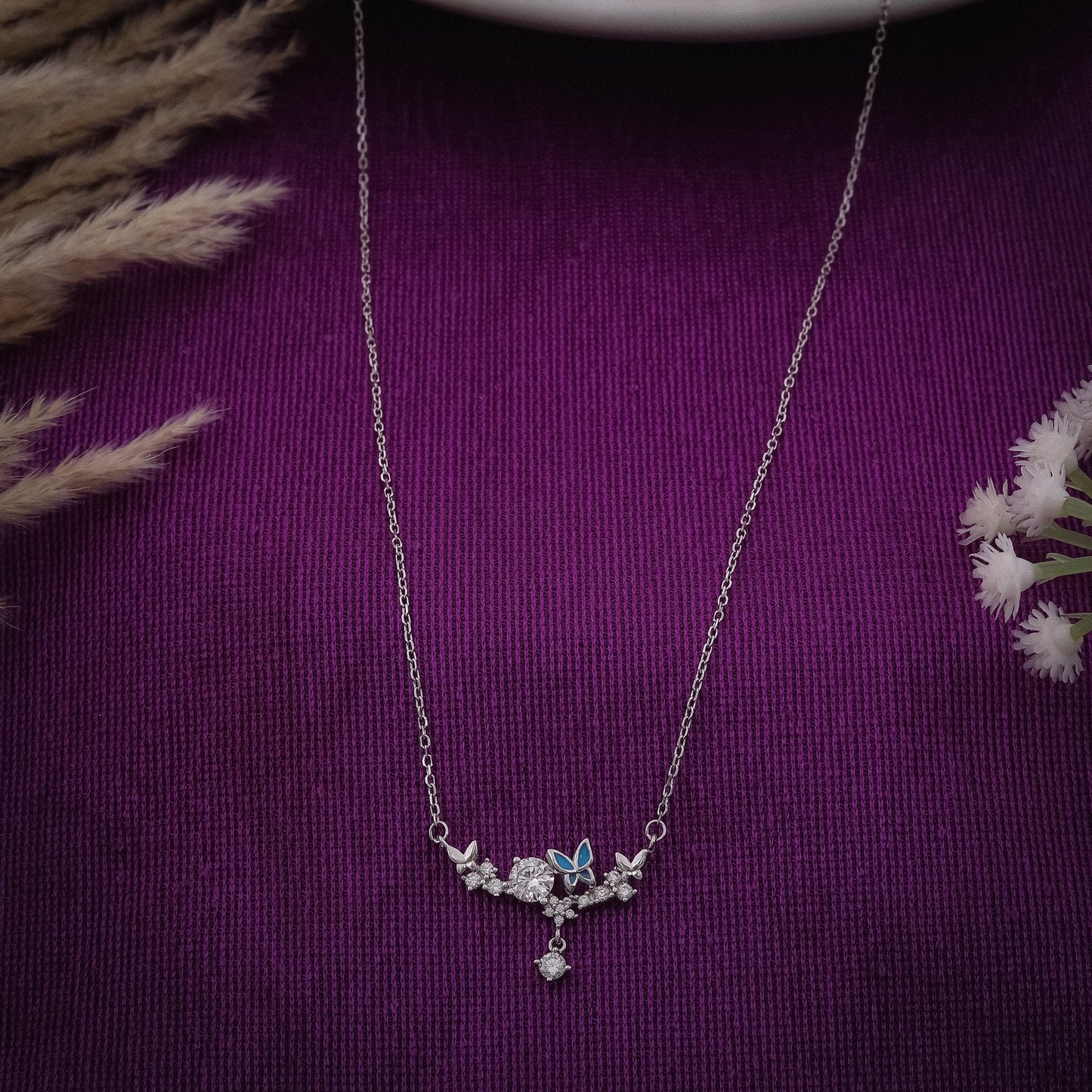 Shimmering Stones Silver Chain In 925 Sterling Silver - Vanika 