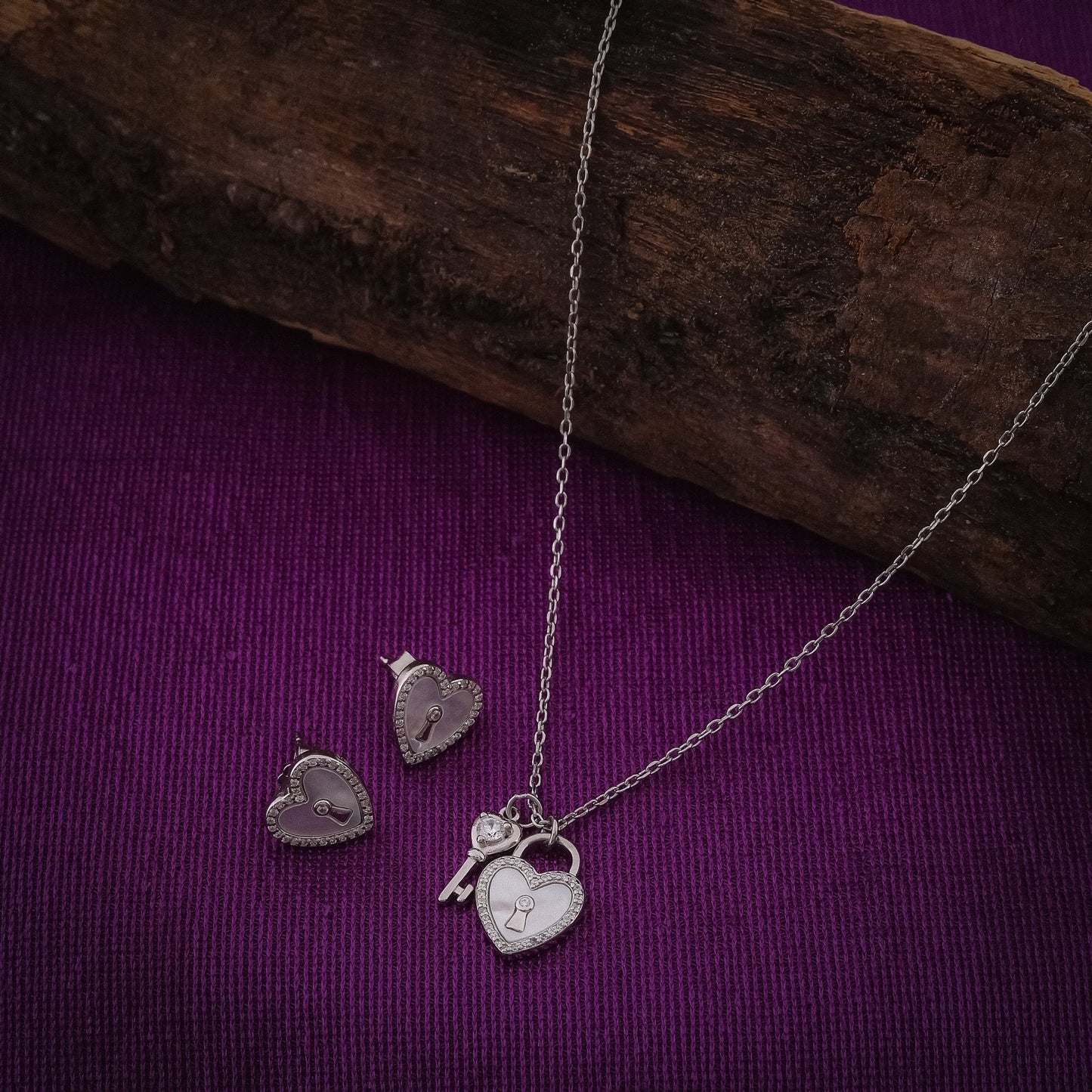 Heart Lock Zircon Necklace Set In 925 Sterling Silver - Vanika 