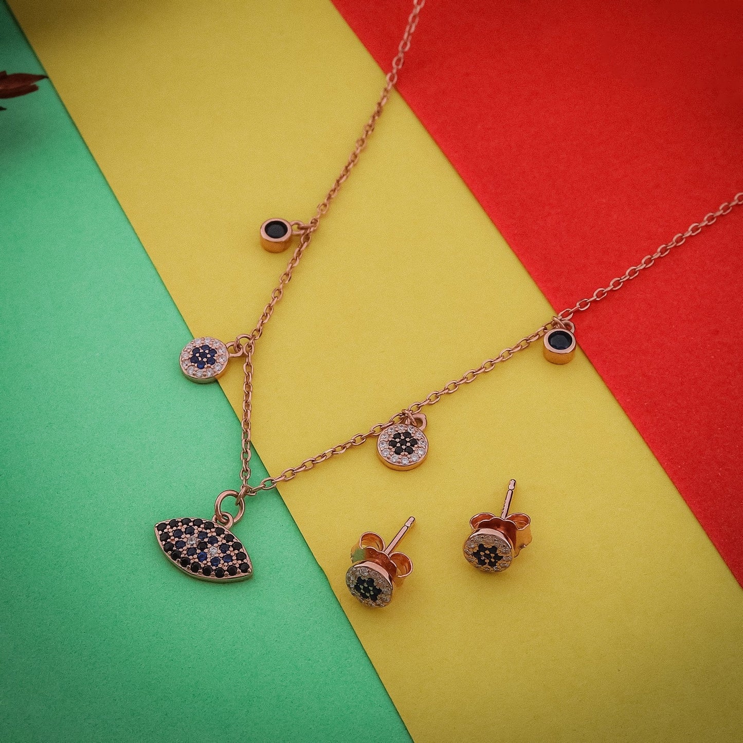 Dual Tone Evil Eye Zircon Necklace Set In 925 Sterling Silver - Vanika 