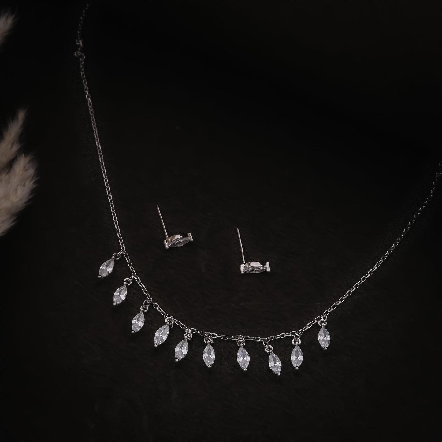 Marquise-Cut Zircon Brilliance Necklace Set In 925 Sterling Silver - Vanika 