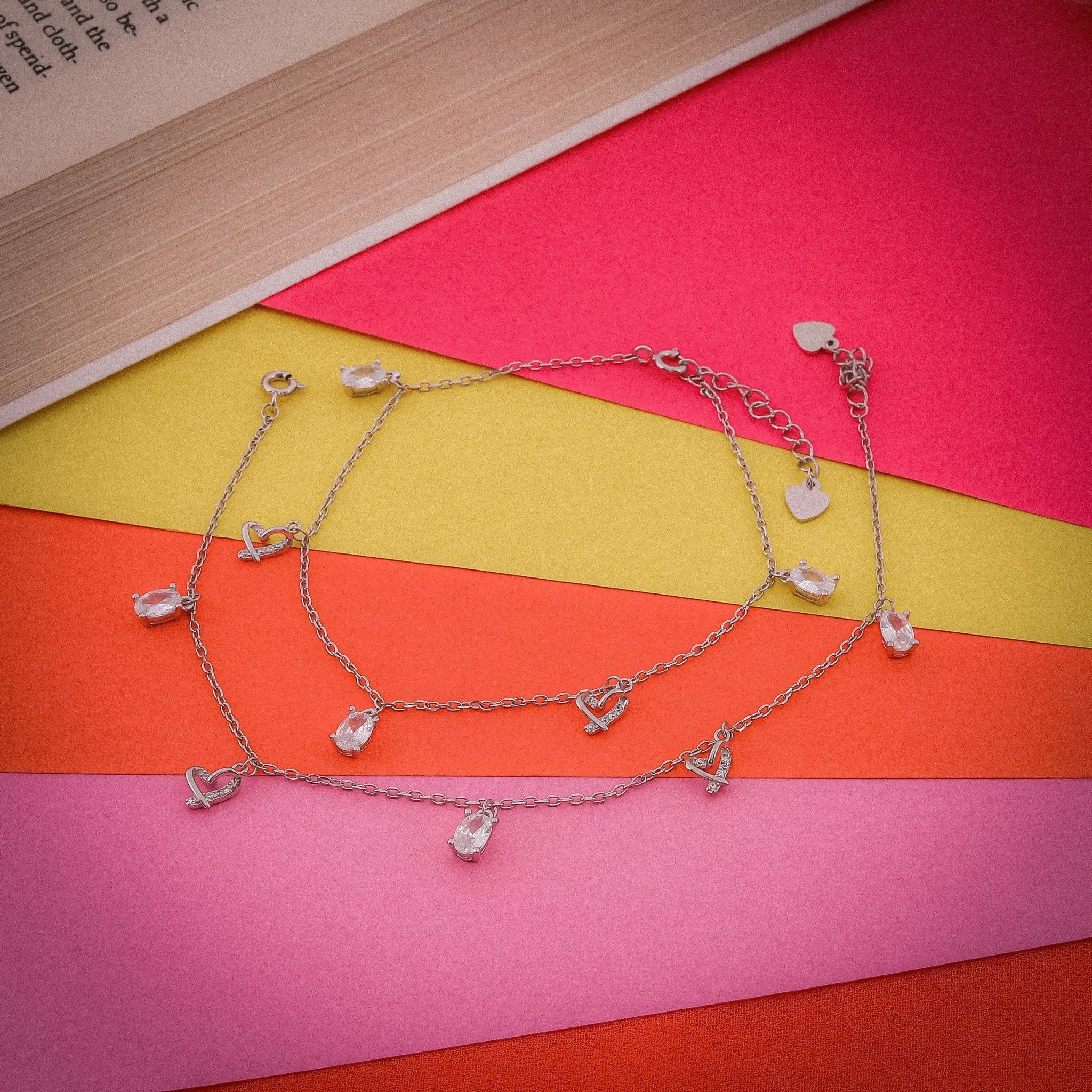 Stone Studded Love Anklets In 925 Sterling Silver - Vanika 