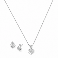 Sparkling Heart CZ Pendant Necklace & Stud Earrings Set in 925 Sterling Silver