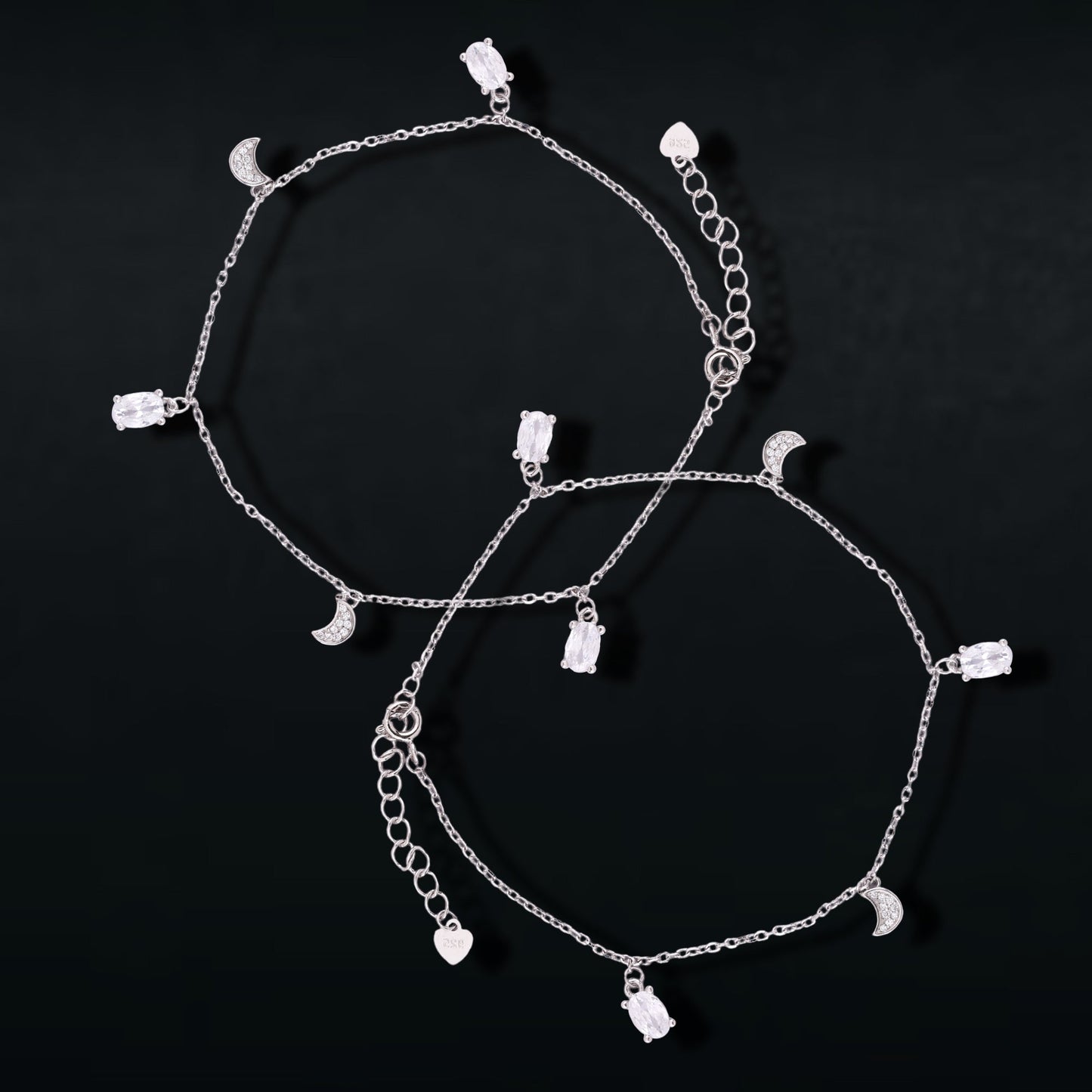 Cosmic Charm Studded Anklet In 925 Sterling Silver - Vanika 