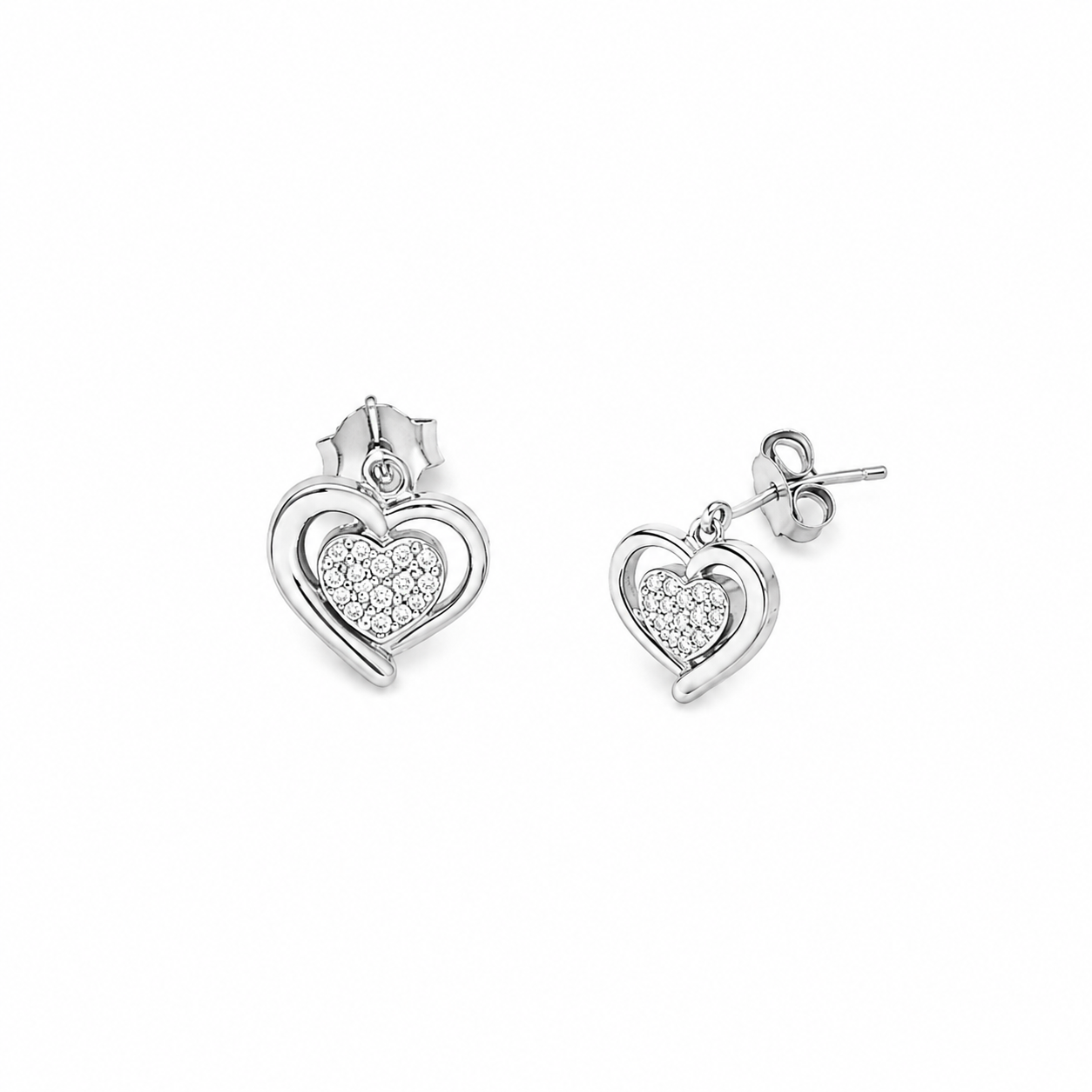 Sparkling Heart CZ Pendant Necklace & Stud Earrings Set in 925 Sterling Silver