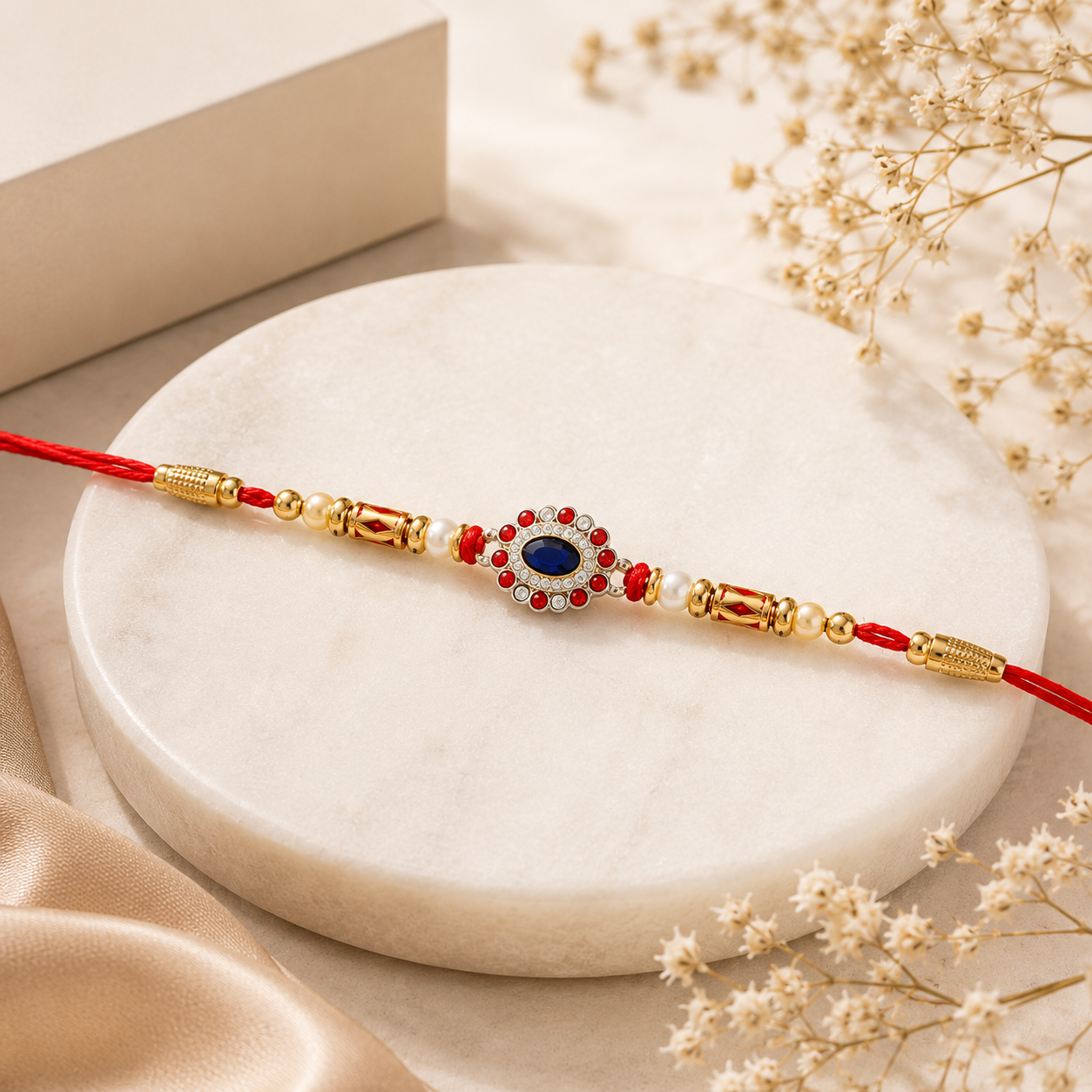 925 Sterling Silver Blue Stone Rakhi for Brother | Premium Designer Silver Rakhi | Vanika Jewellery