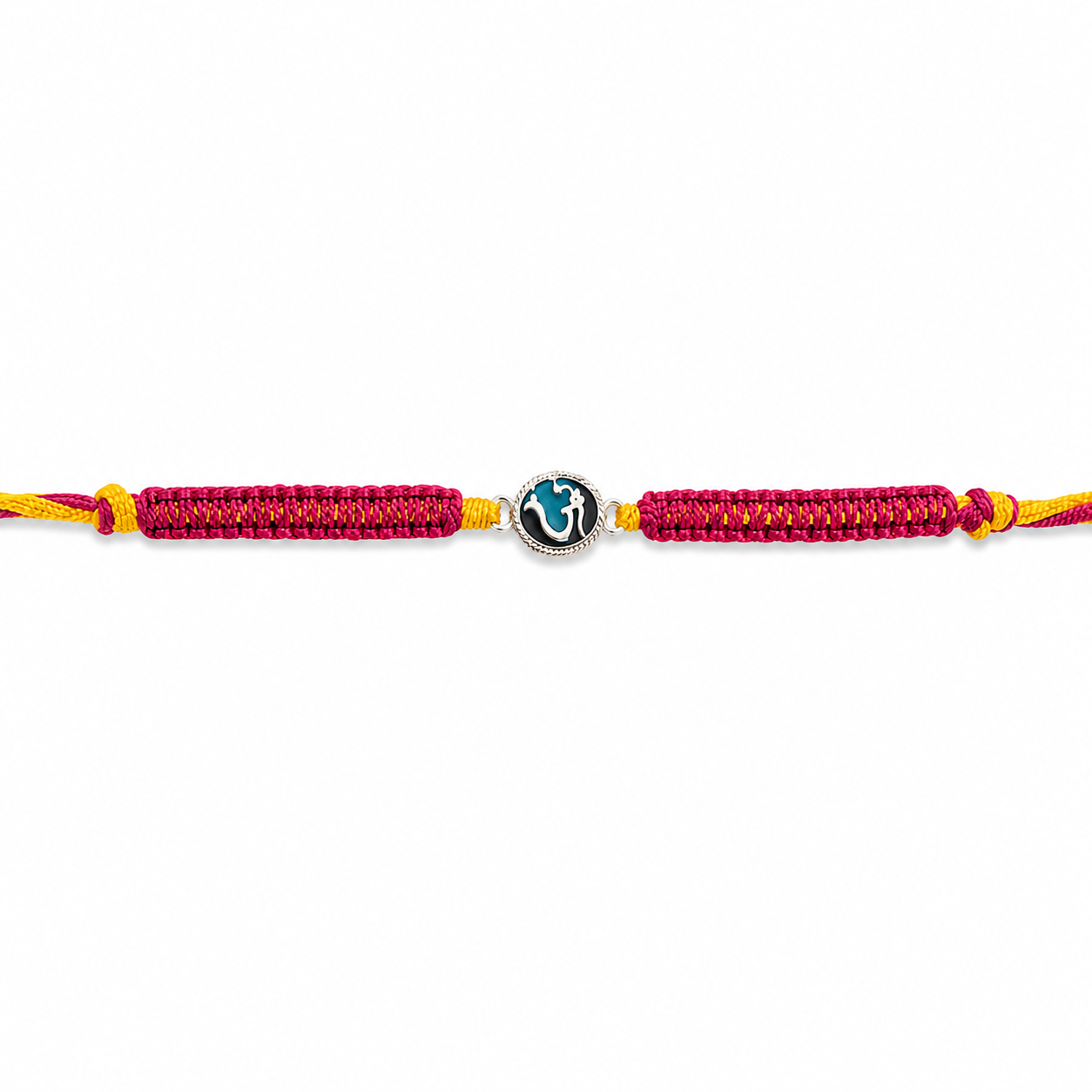 Om Enamel Rakhi in 925 Sterling Silver with Pink Braided Thread