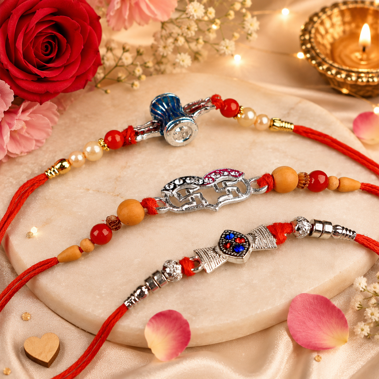 925 Sterling Silver Rakhi Set | Premium Designer Rakhi for Brother | Raksha Bandhan Collection (3 set)