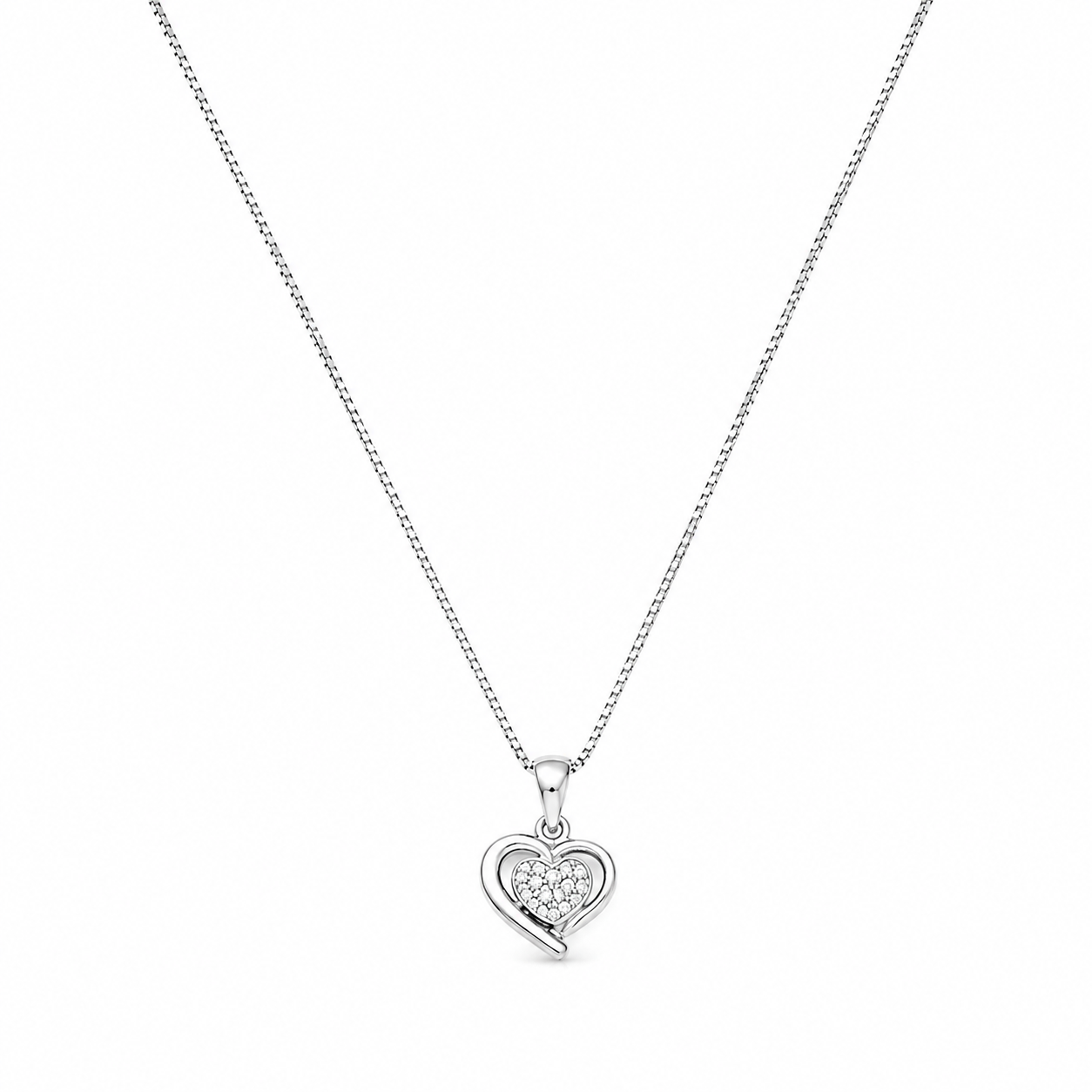 Sparkling Heart CZ Pendant Necklace & Stud Earrings Set in 925 Sterling Silver
