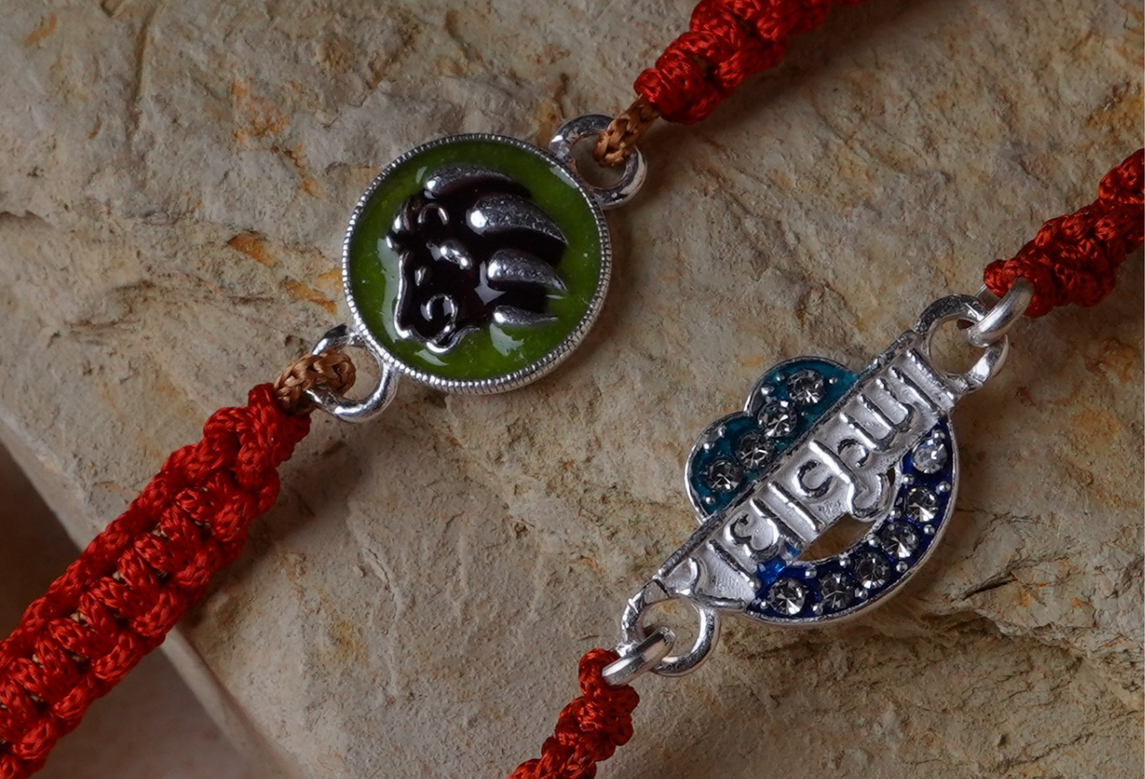 925 Sterling Silver Mahadev & Mahakaal Rakhi Set for Brother | Handmade Designer Raksha Bandhan Rakhi with Red Thread