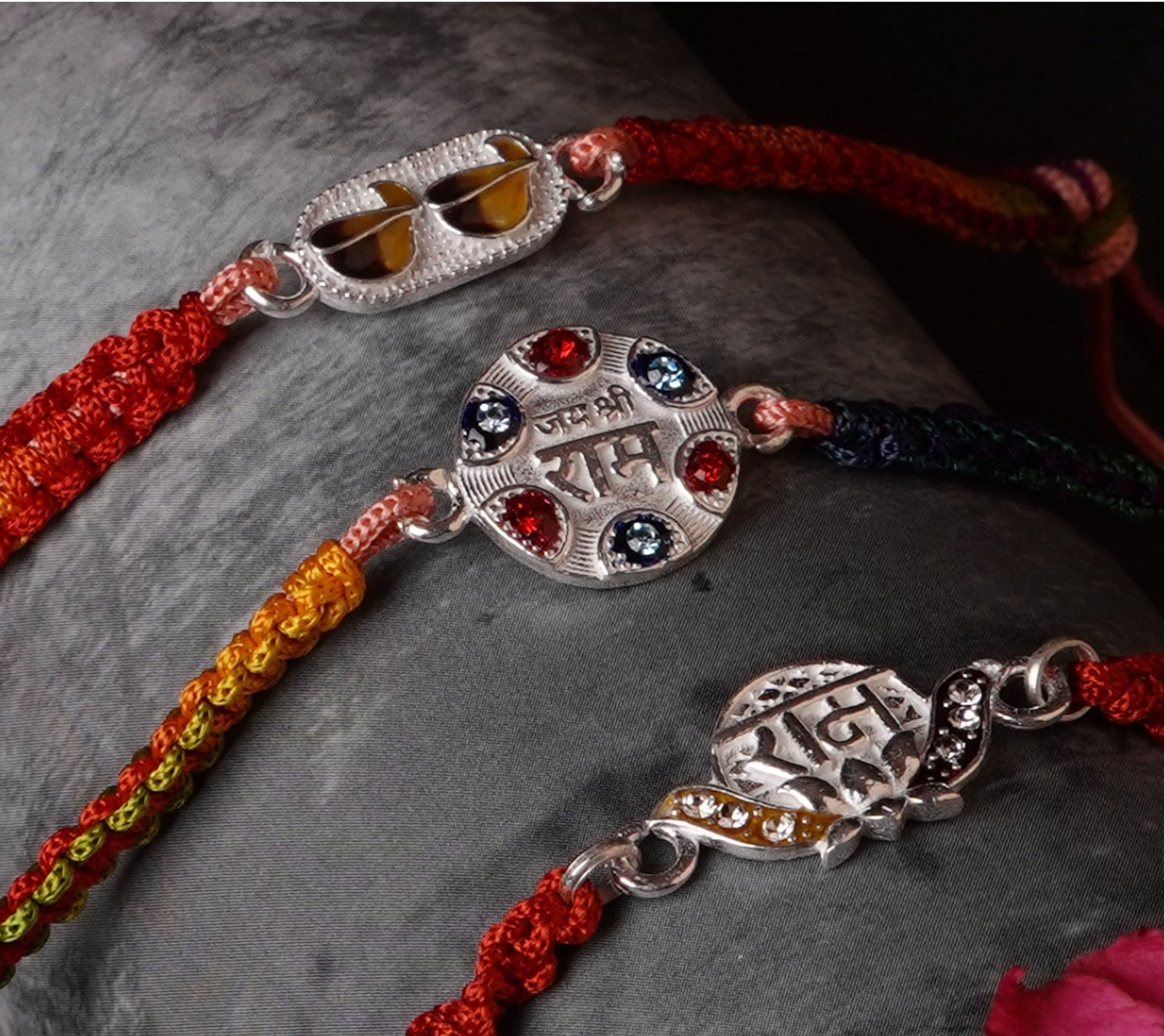 925 Sterling Silver Designer Rakhi Set for Brother | Premium Handmade Raksha Bandhan Rakhi with Colorful Thread & CZ Stones