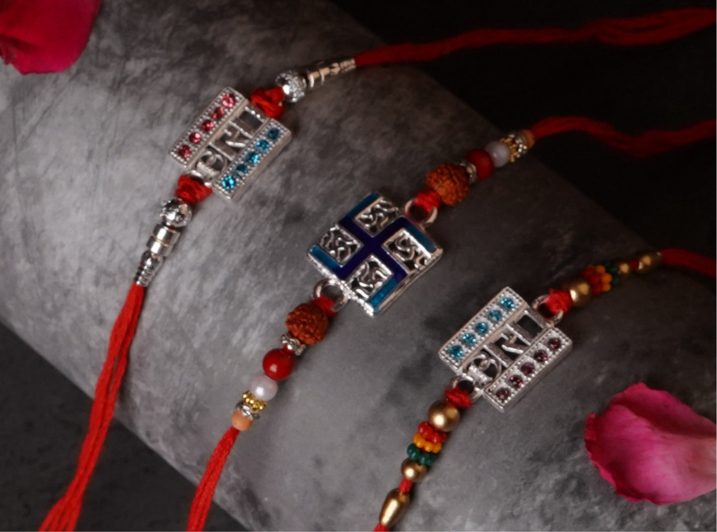925 Sterling Silver Bhai Designer Rakhi Set | Handmade Raksha Bandhan Rakhi with Red Thread & Decorative Beads