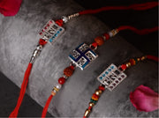 925 Sterling Silver Bhai Designer Rakhi Set | Handmade Raksha Bandhan Rakhi with Red Thread & Decorative Beads