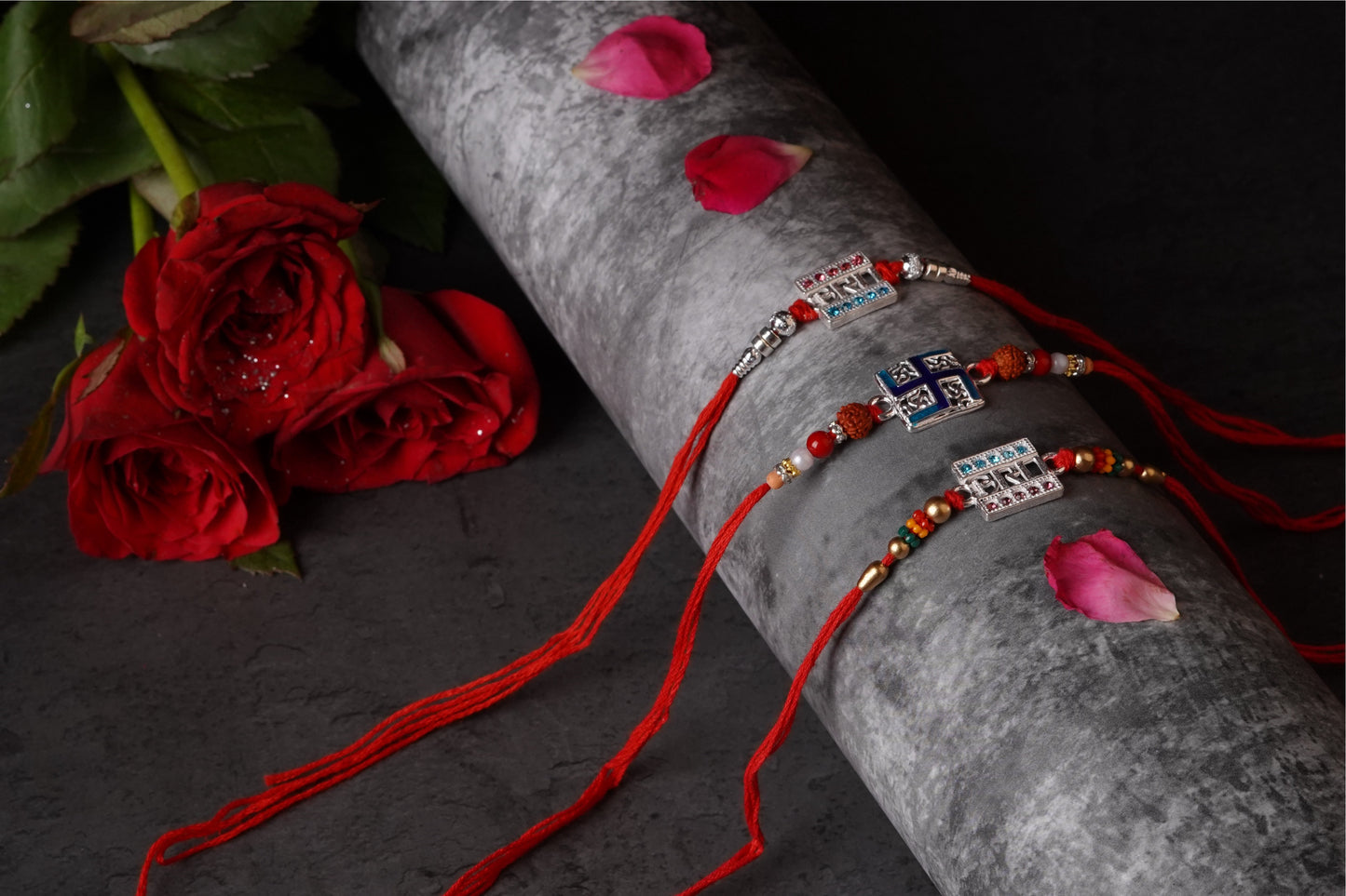 925 Sterling Silver Bhai Designer Rakhi Set | Handmade Raksha Bandhan Rakhi with Red Thread & Decorative Beads