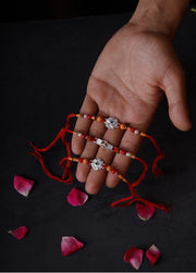 925 Sterling Silver Designer Rakhi Set for Brother | Handmade Raksha Bandhan Rakhi with Floral, Rudraksha & Luxury Silver Charms